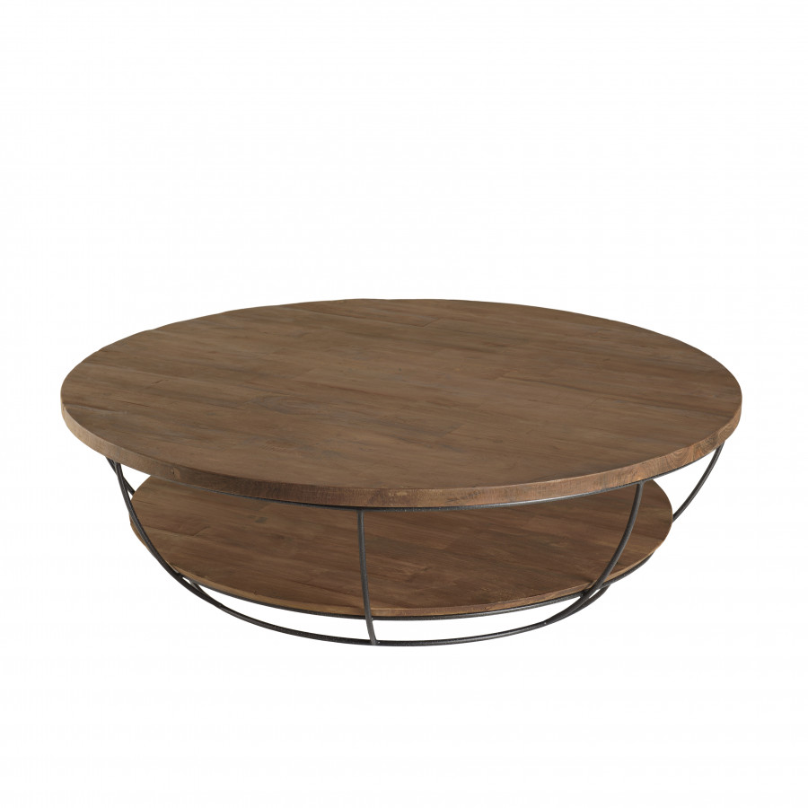 ALIDA Table basse coque ronde 120x120cm double plateau Teck recyclé